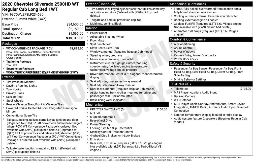 Used 2020 SUMMIT WHITE Chevrolet Work Truck image 17