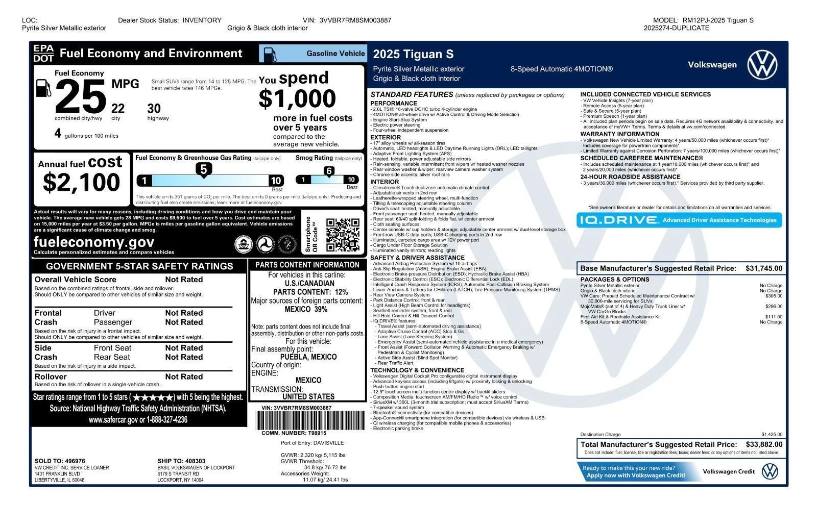 Used 2025 Pyrite Silver Metallic Volkswagen S image 41