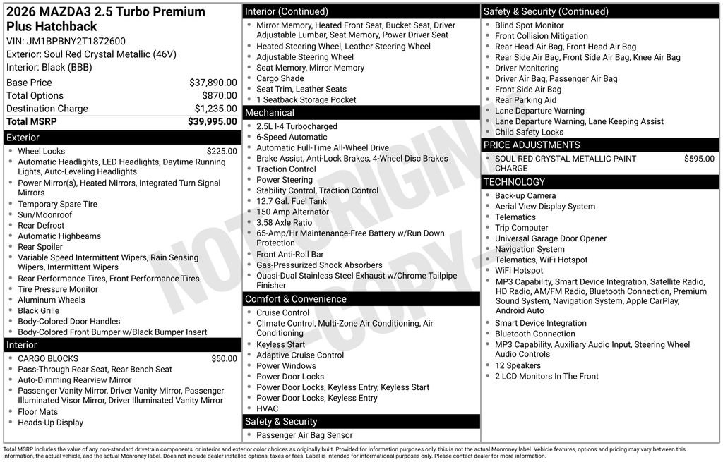 New 2026 Soul Red Crystal Metallic Mazda 2.5 Turbo Premium Plus AWD image 4