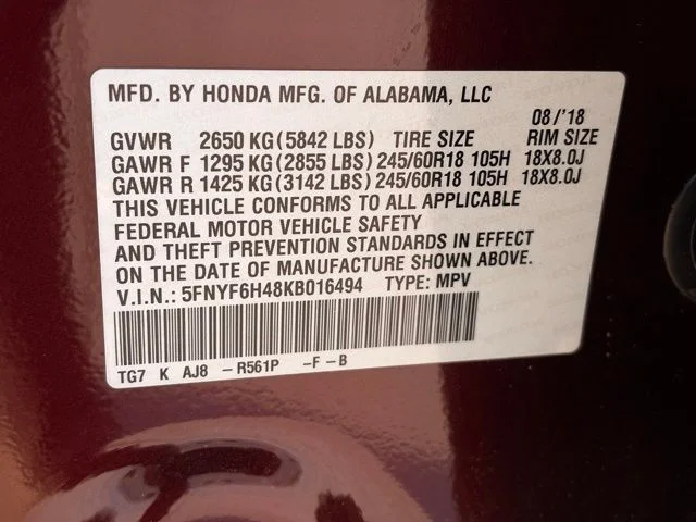 Used 2019 Red Honda EX-L image 25