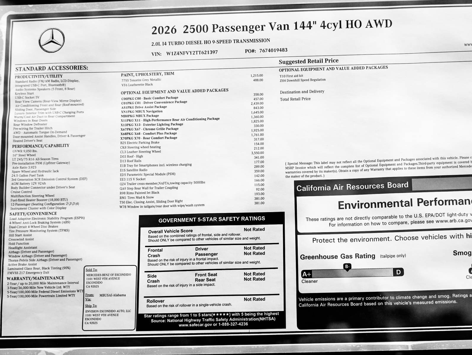 New 2026 Tenorite Gray Metallic Mercedes-Benz 2500 High Roof I4 Diesel HO 144 AWD image 26