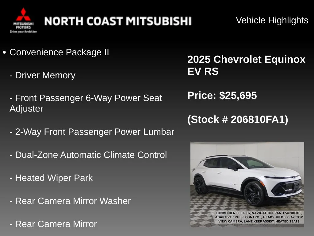 Used 2025 Chevrolet Equinox EV RS with VIN 3GN7DSRP9SS206810 for sale in Bedford, OH