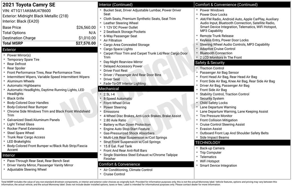 Used 2021 Black Toyota SE image 8