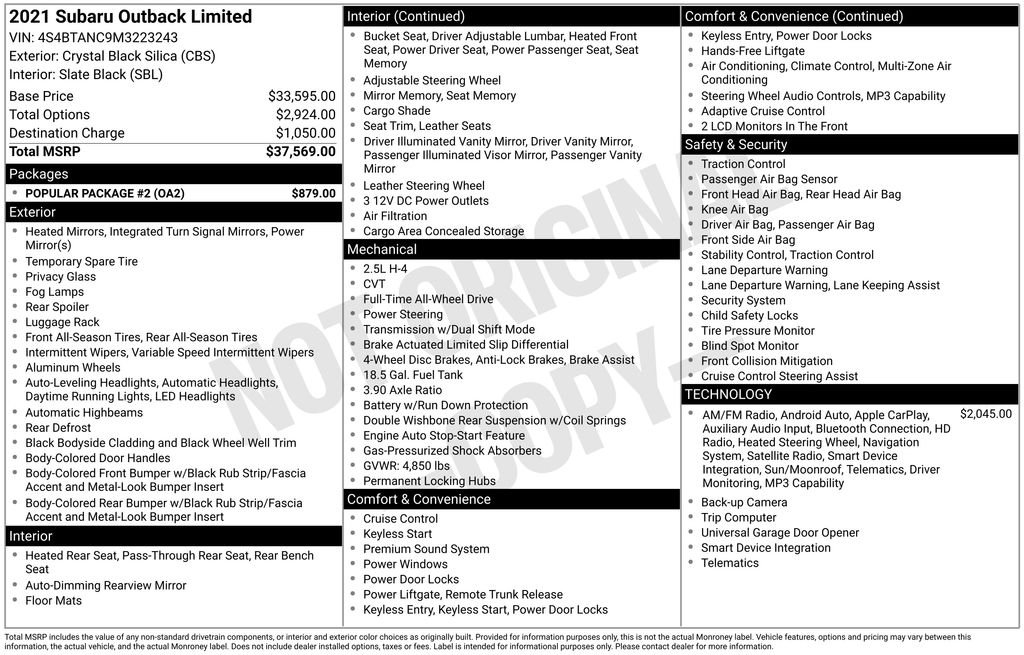 Used 2021 Black Subaru Limited image 18