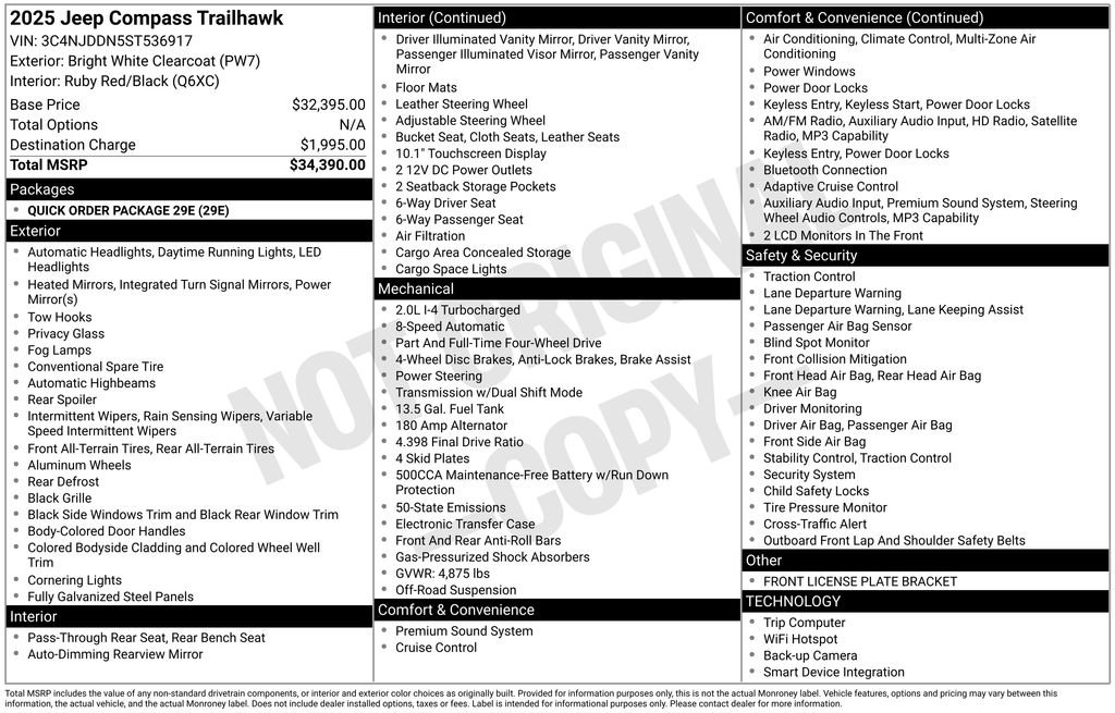 Used 2025 Jeep Compass Trailhawk with VIN 3C4NJDDN5ST536917 for sale in Elk River, Minnesota