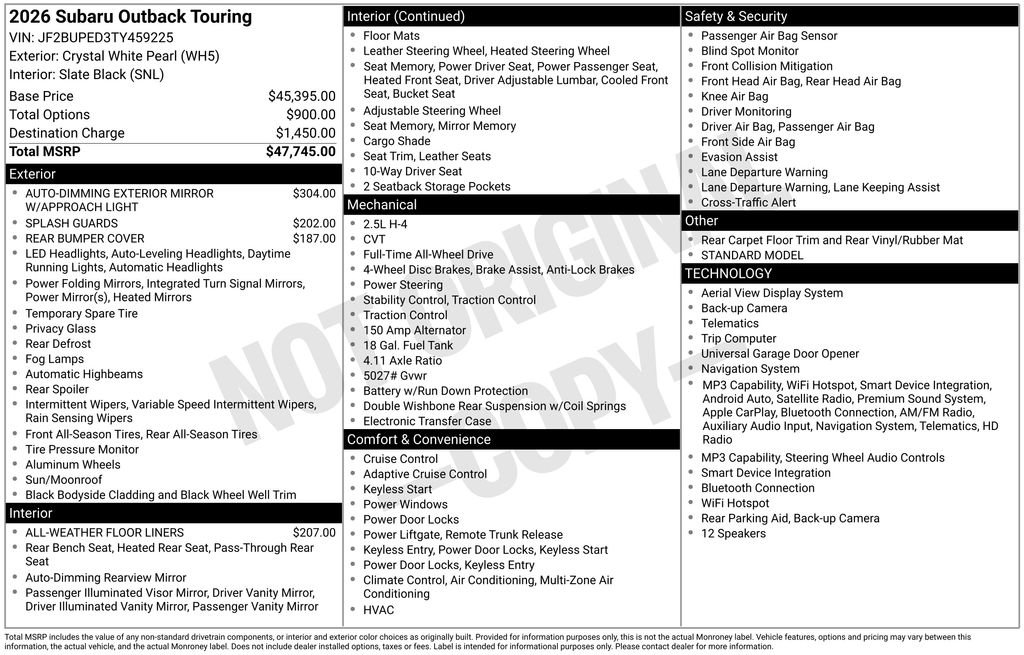 New 2026 White Subaru Touring image 2