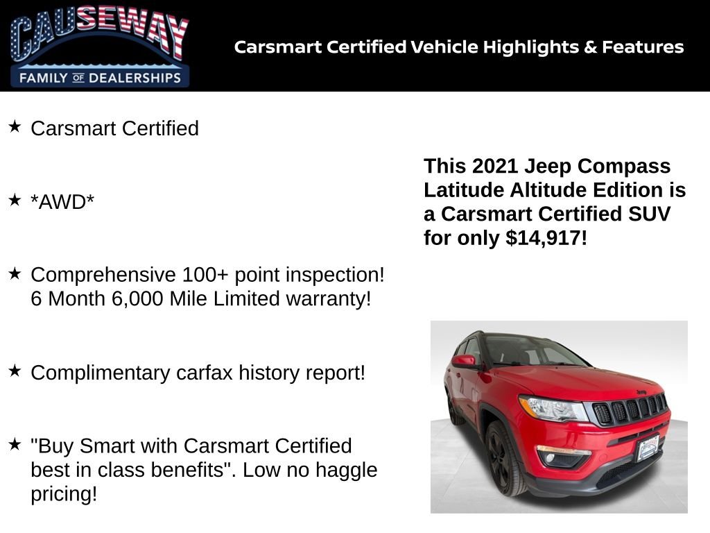 Used 2021 Jeep Compass Altitude with VIN 3C4NJDBB3MT557101 for sale in Stafford Township, NJ