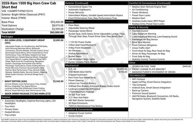 New 2026 Bright White Clear-Coat Exterior Paint RAM Big Horn/Lone Star image 20