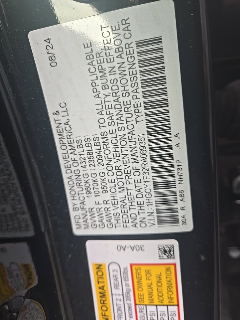Certified Used 2024 Crystal Black Pearl Honda EX image 13