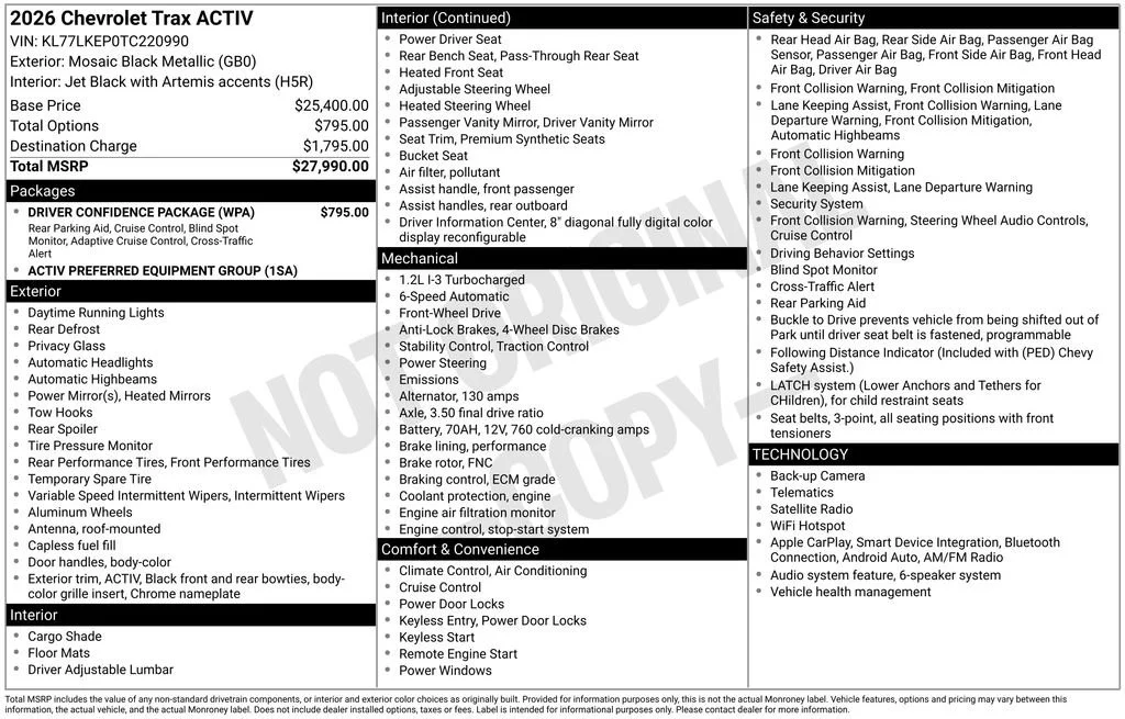 New 2026 Mosaic Black Metallic Chevrolet ACTIV image 27