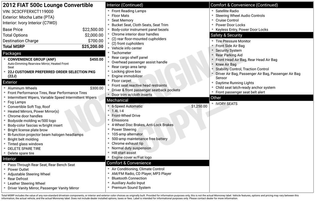 2012 FIAT 500 Lounge
