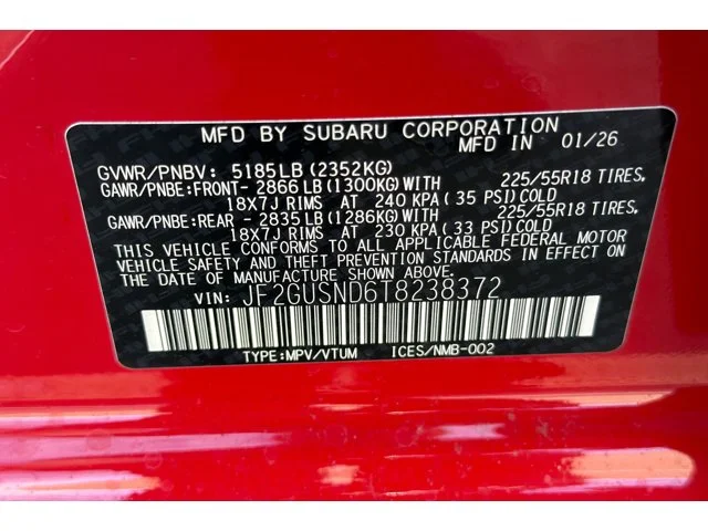 New 2026 PURE RED Subaru Limited Hybrid image 54