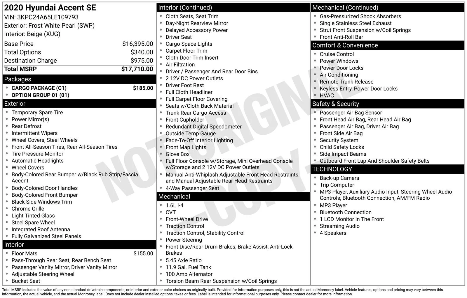 Used 2020 White Hyundai SE image 18