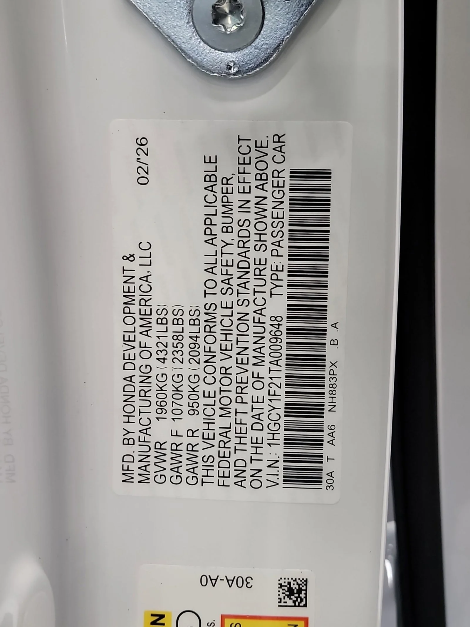 New 2026 Platinum White Pearl Honda LX image 32