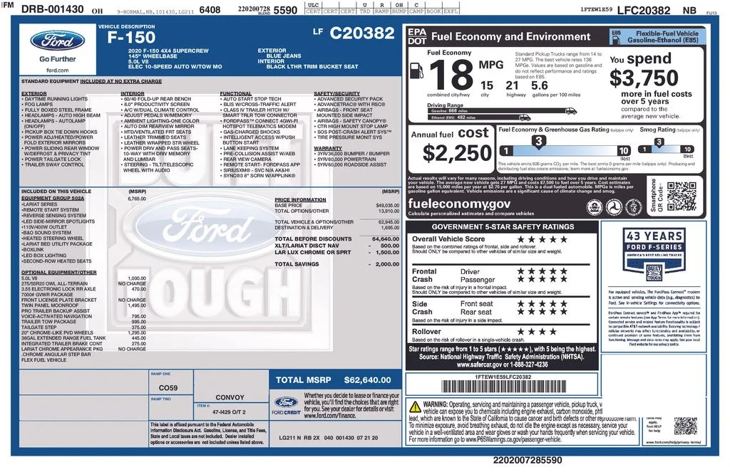 Used 2020 Blue Ford Lariat image 2