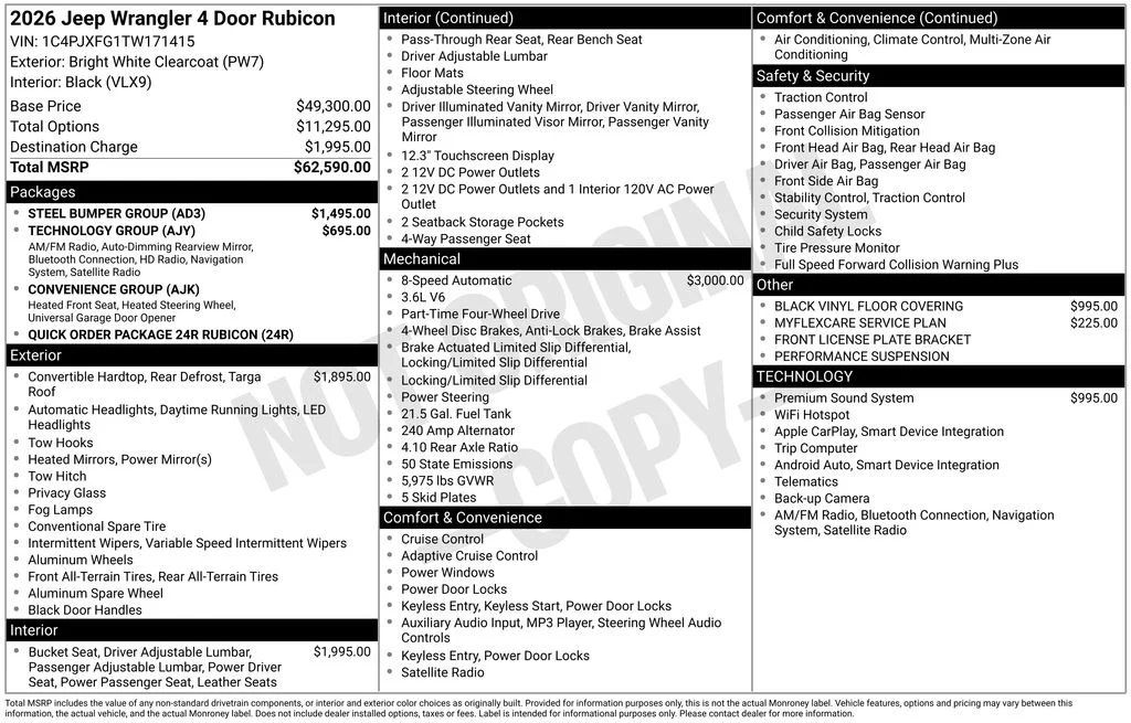New 2026 Bright White Clear-Coat Exterior Paint Jeep Rubicon image 6