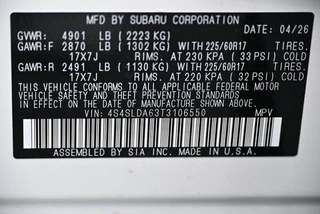 New 2026 White Subaru Standard Model image 18