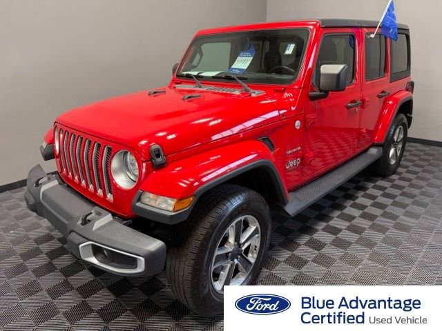Certified Used 2020 Firecracker Red Clearcoat Jeep Unlimited Sahara image 1