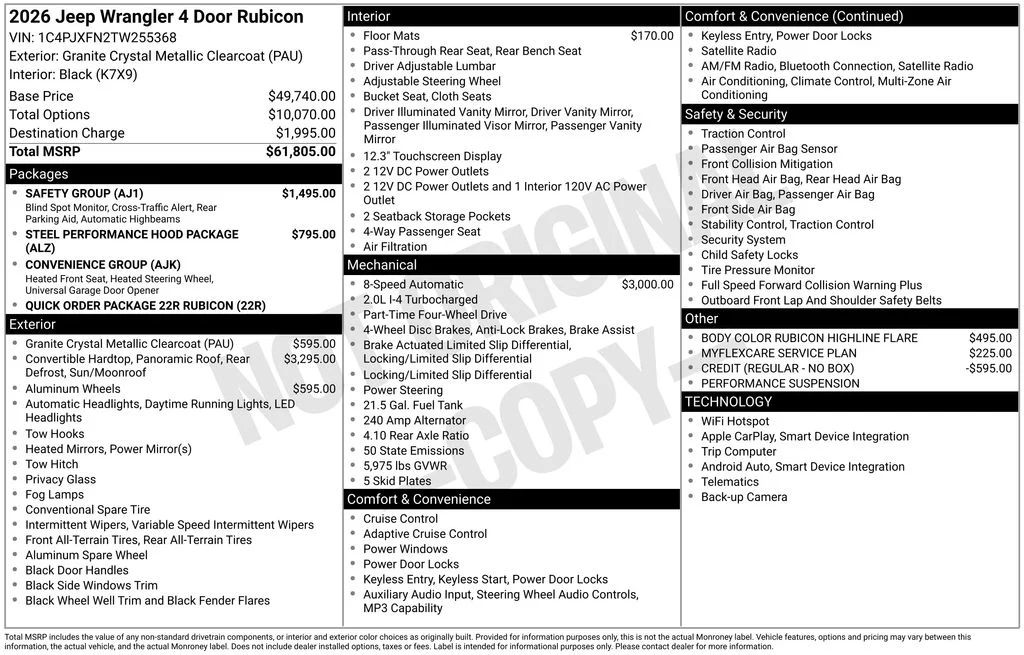 New 2026 Granite Crystal Metallic Clear-Coat Exterior Paint Jeep Rubicon image 7