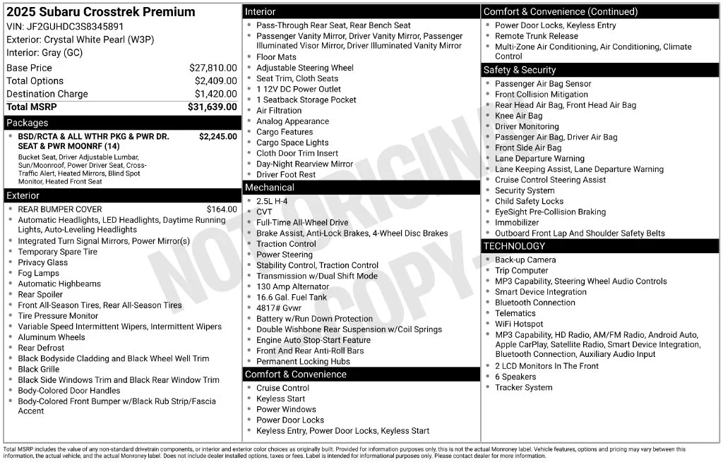 Certified Used 2025 White Subaru Premium image 2