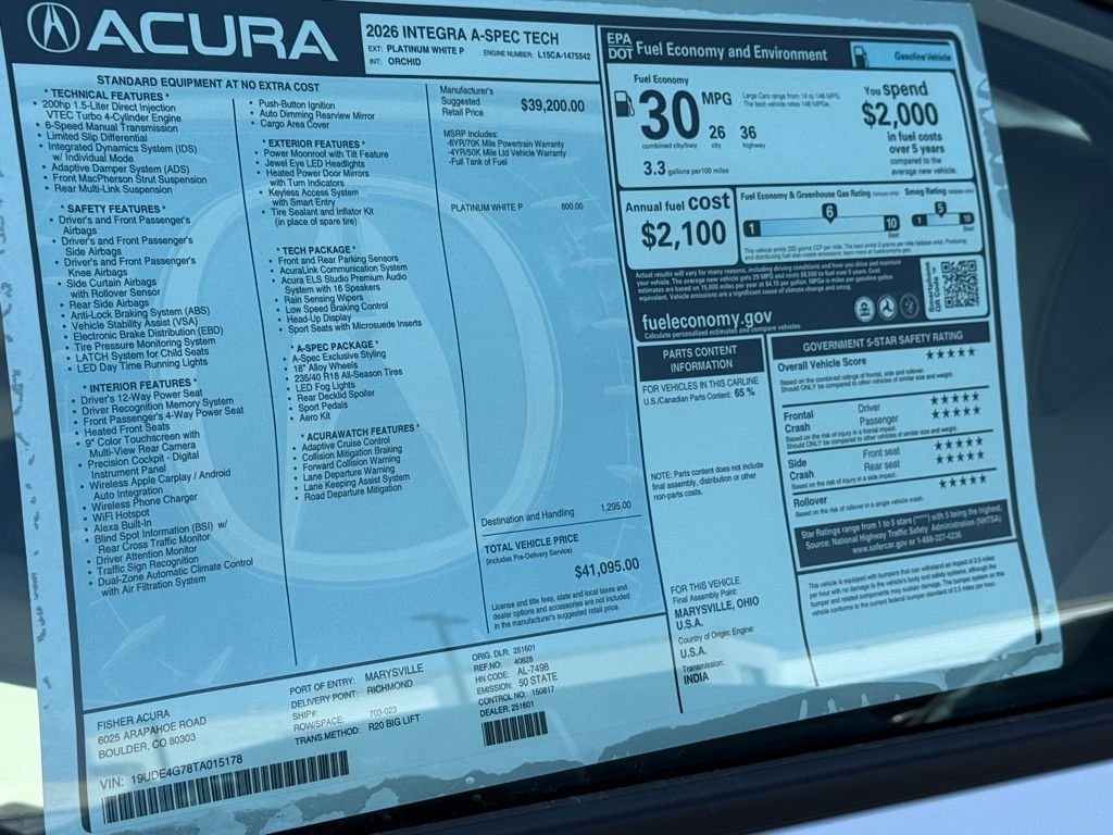 New 2026 Platinum White Pearl Acura A-Spec Tech Package image 27
