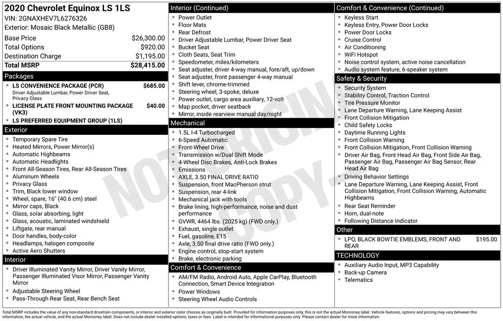 Used 2020 Black Chevrolet LS image 6
