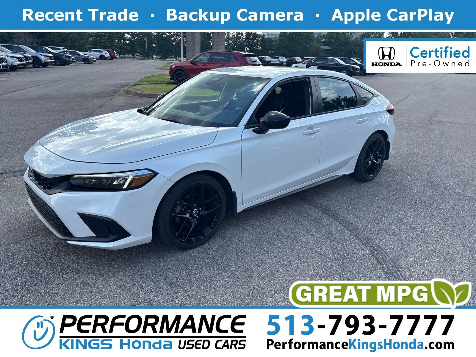 Certified Used 2022 Platinum White Pearl Honda Sport image 1