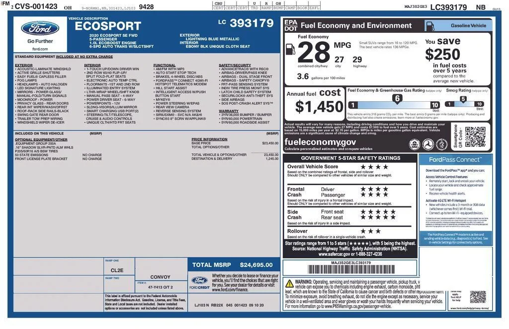 Used 2020 Lightning Blue Metallic Ford SE image 2