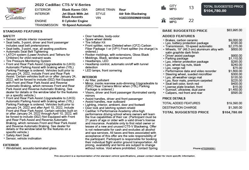 Used 2022 Black Cadillac V-Series image 3