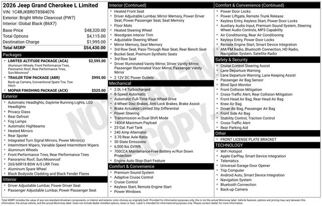 New 2026 Bright White Clear-Coat Exterior Paint Jeep Limited image 46