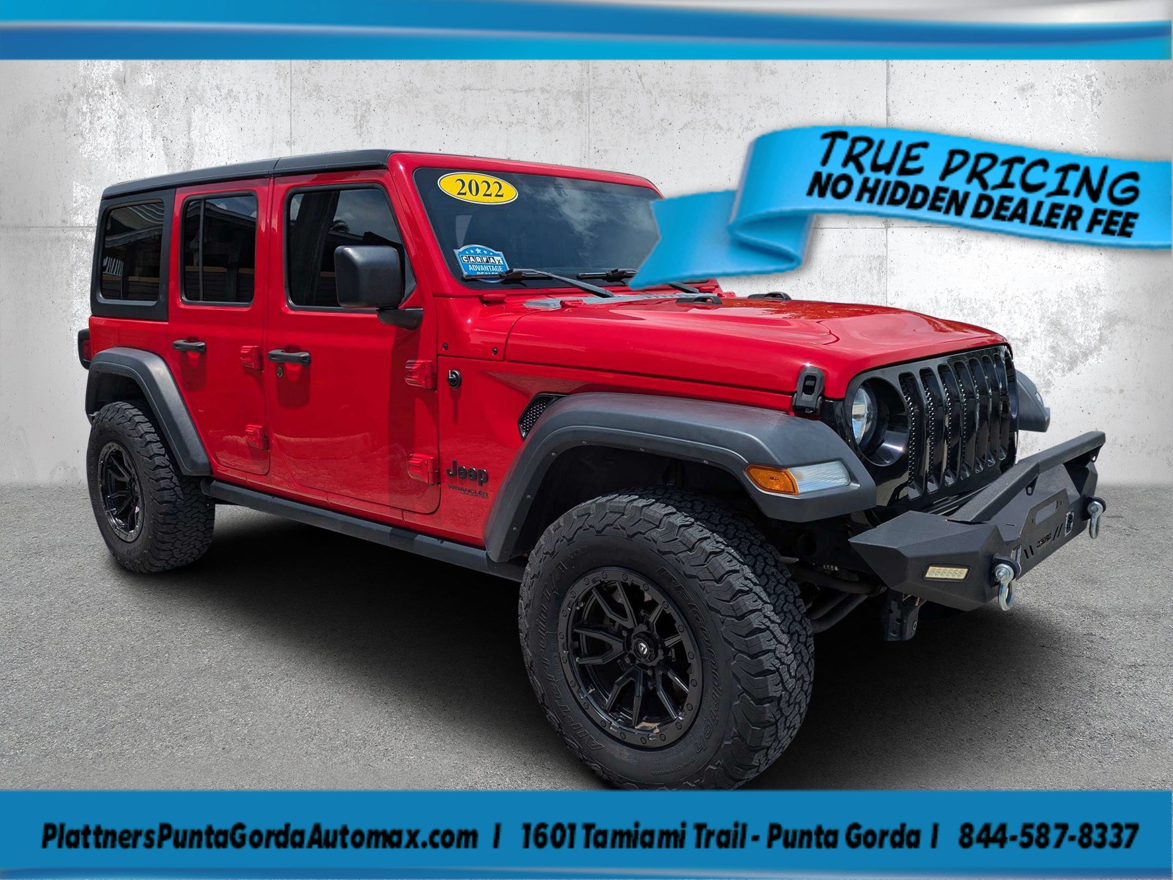 Used 2022 Firecracker Red Clearcoat Jeep Unlimited Willys Sport image 1