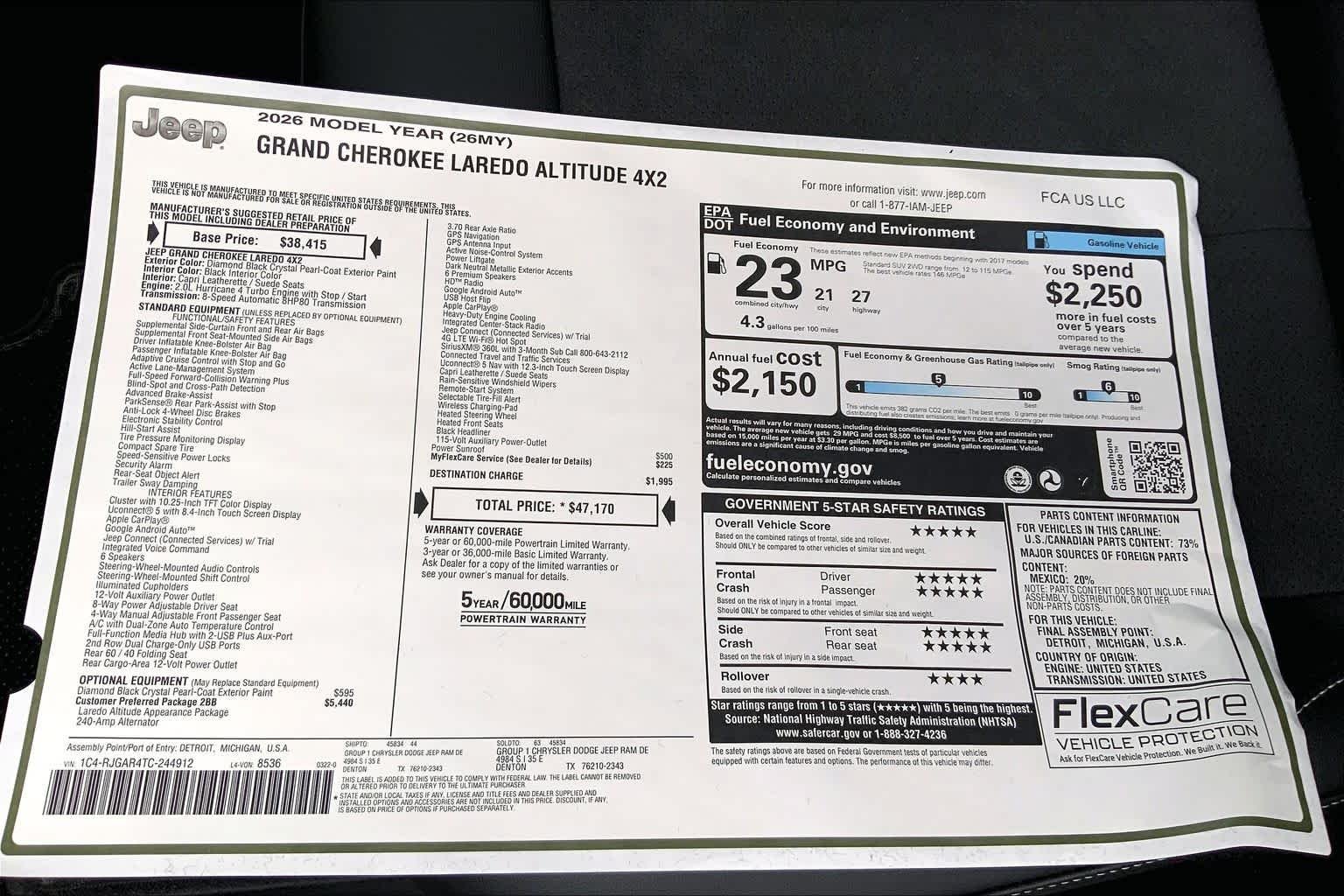 New 2026 Diamond Black Crystal Pearlcoat Jeep Laredo Altitude image 16