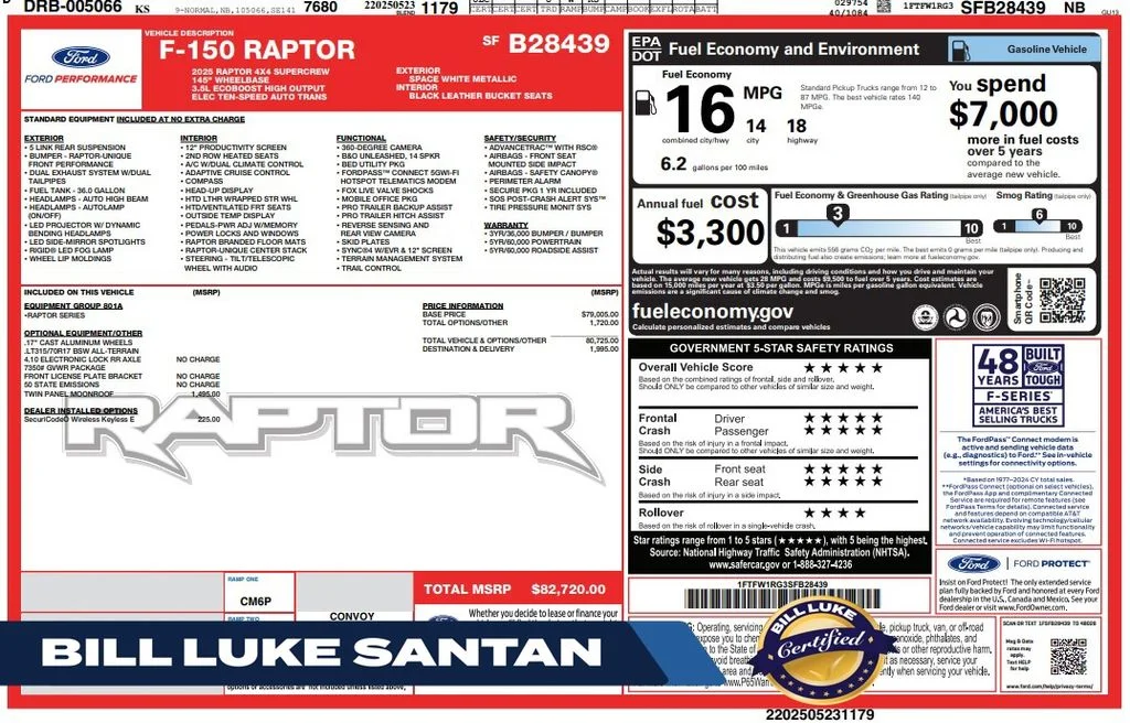 Certified Used 2025 White Ford Raptor image 1