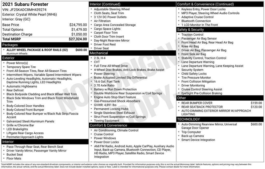 Used 2021 White Subaru Base image 6