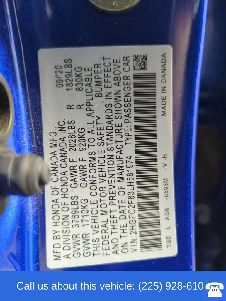 Certified Used 2020 Aegean Blue Metallic Honda Sport image 25