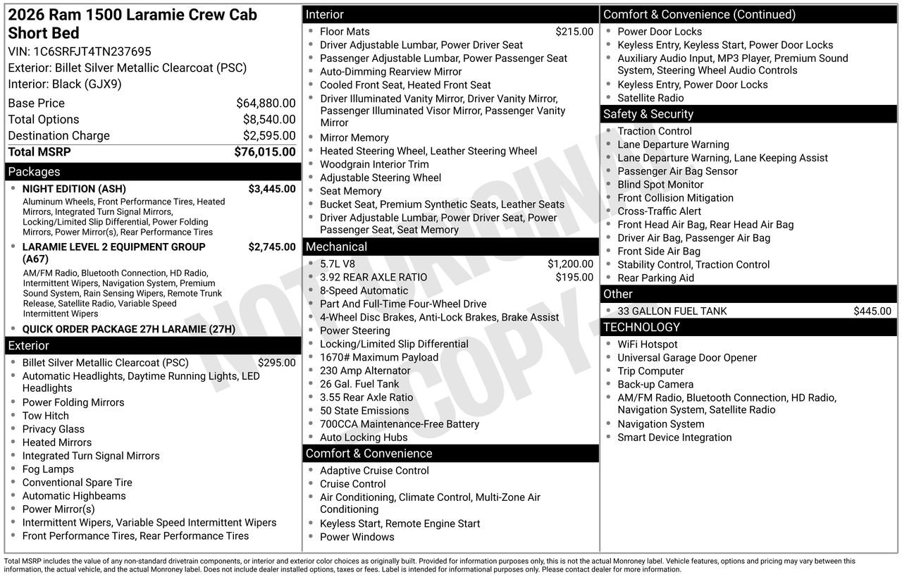New 2026 Billet Silver Metallic Clear-Coat Exterior Paint RAM Laramie image 29