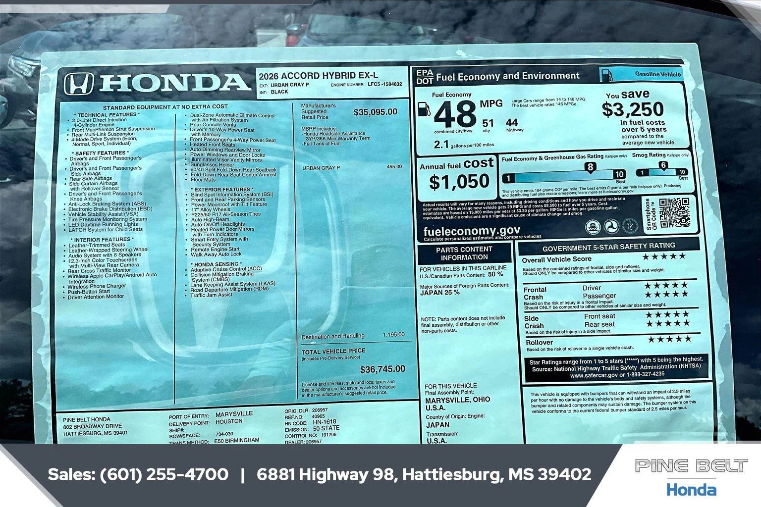 New 2026 Urban Gray Pearl Honda EX-L image 12