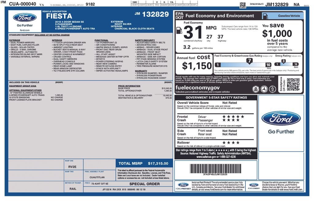 Used 2018 Ford Fiesta SE with VIN 3FADP4BJ3JM132829 for sale in Christiansburg, VA