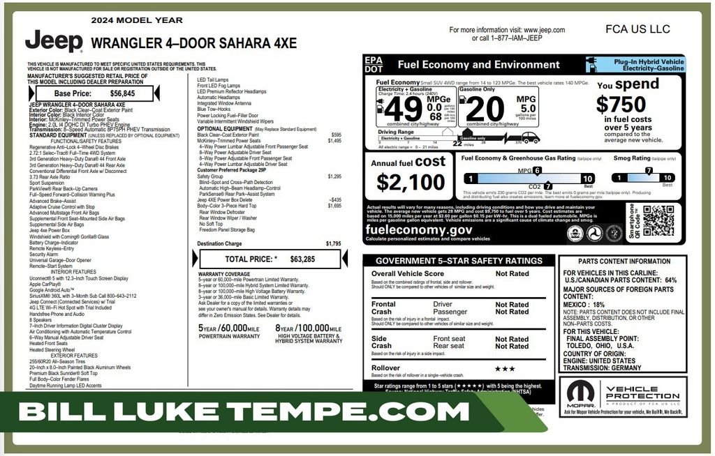Used 2024 Black Clearcoat Jeep Sahara 4xe image 1