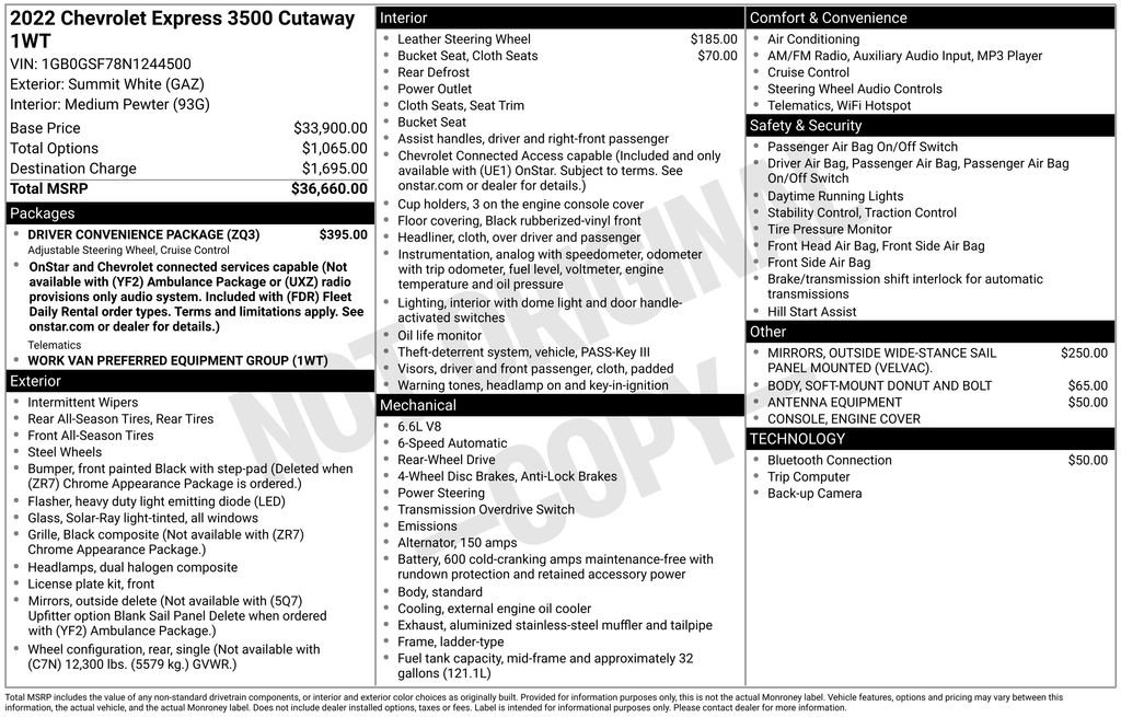 Used 2022 White Chevrolet Work Van image 6