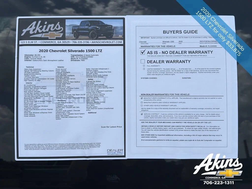 Certified Used 2020 SUMMIT WHITE Chevrolet LTZ image 11