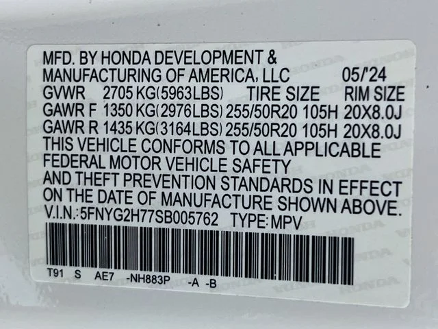 Certified Used 2025 Platinum White Pearl Honda 2WD Touring image 34