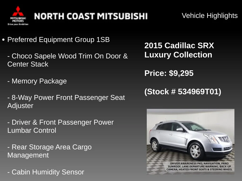 Used 2015 Cadillac SRX Luxury Collection with VIN 3GYFNBE33FS534969 for sale in Bedford, OH