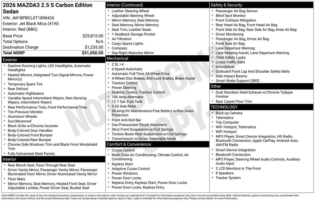 New 2026 Jet Black Mica Mazda 2.5 S Carbon Edition AWD image 3