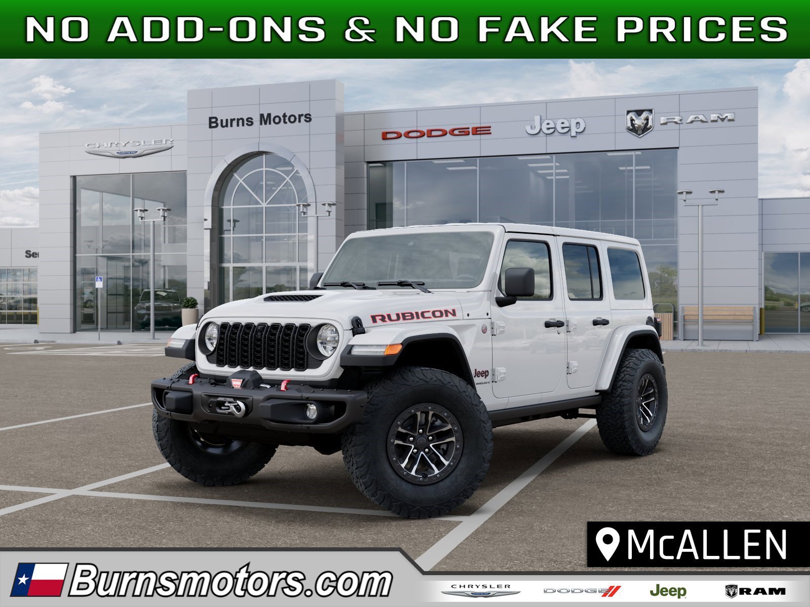 New 2026 Bright White Clear-Coat Exterior Paint Jeep Rubicon X 4-Door image 1
