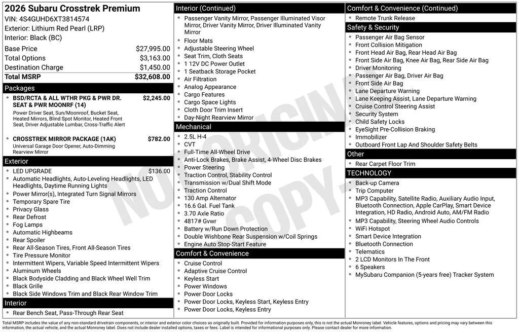 New 2026 LITHIUM RED PEARL Subaru Premium image 2
