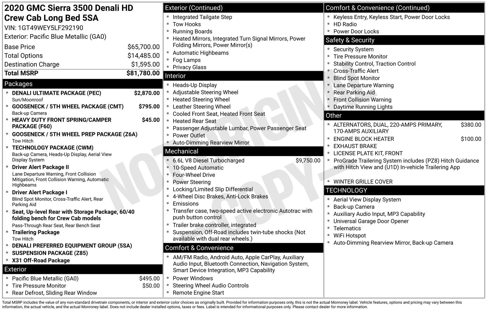 Used 2020 GMC Sierra 3500 Denali HD Denali with VIN 1GT49WEY5LF292190 for sale in Brainerd, Minnesota