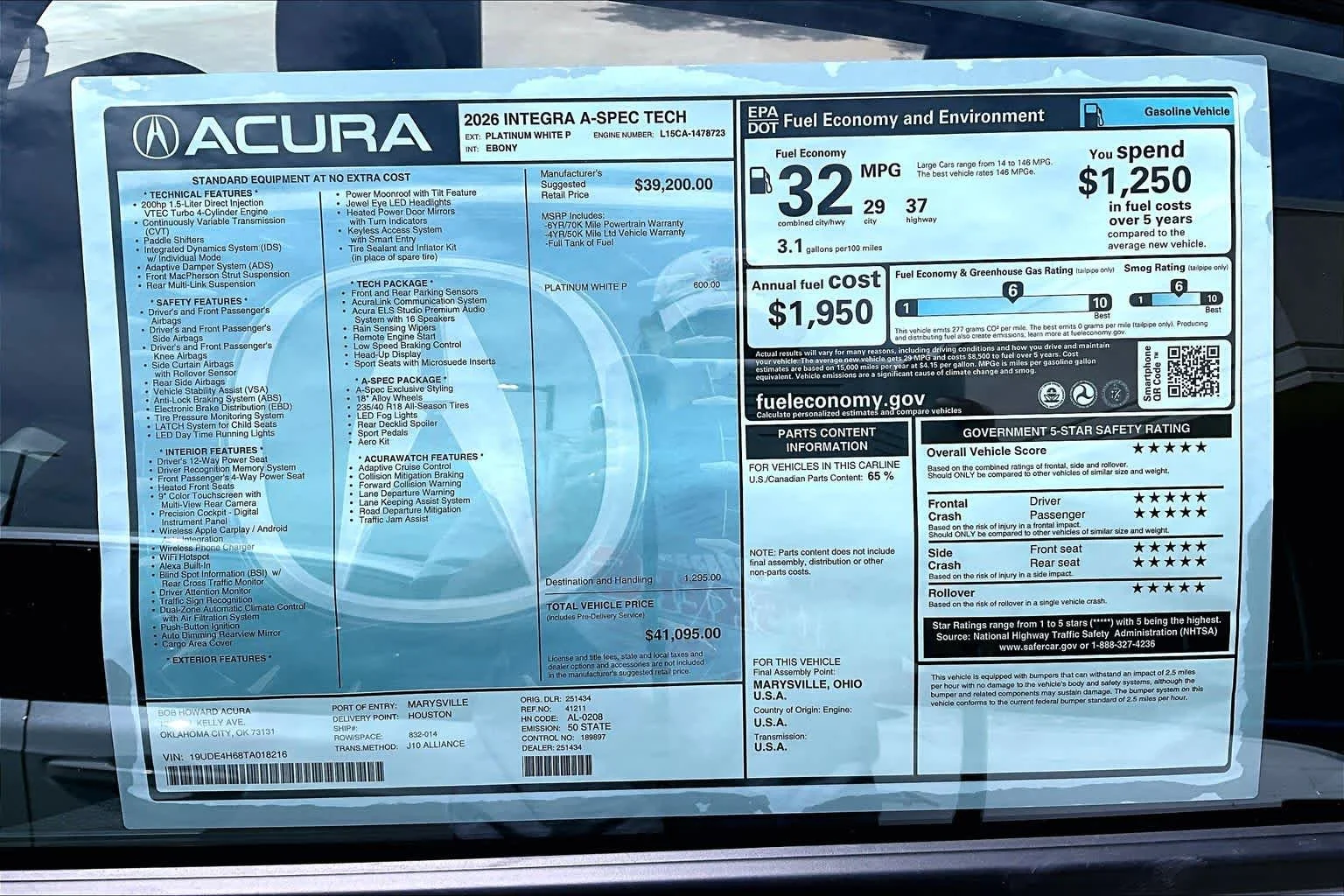 New 2026 Platinum White Pearl Acura w/A-Spec Technology Package image 18