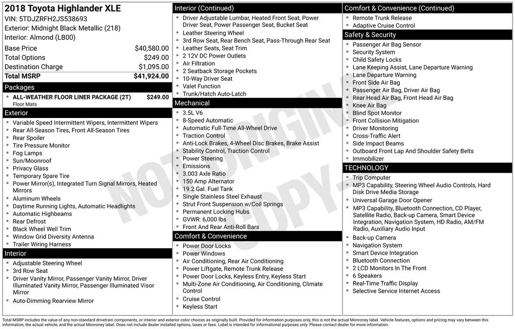 Used 2018 Black Toyota XLE image 3