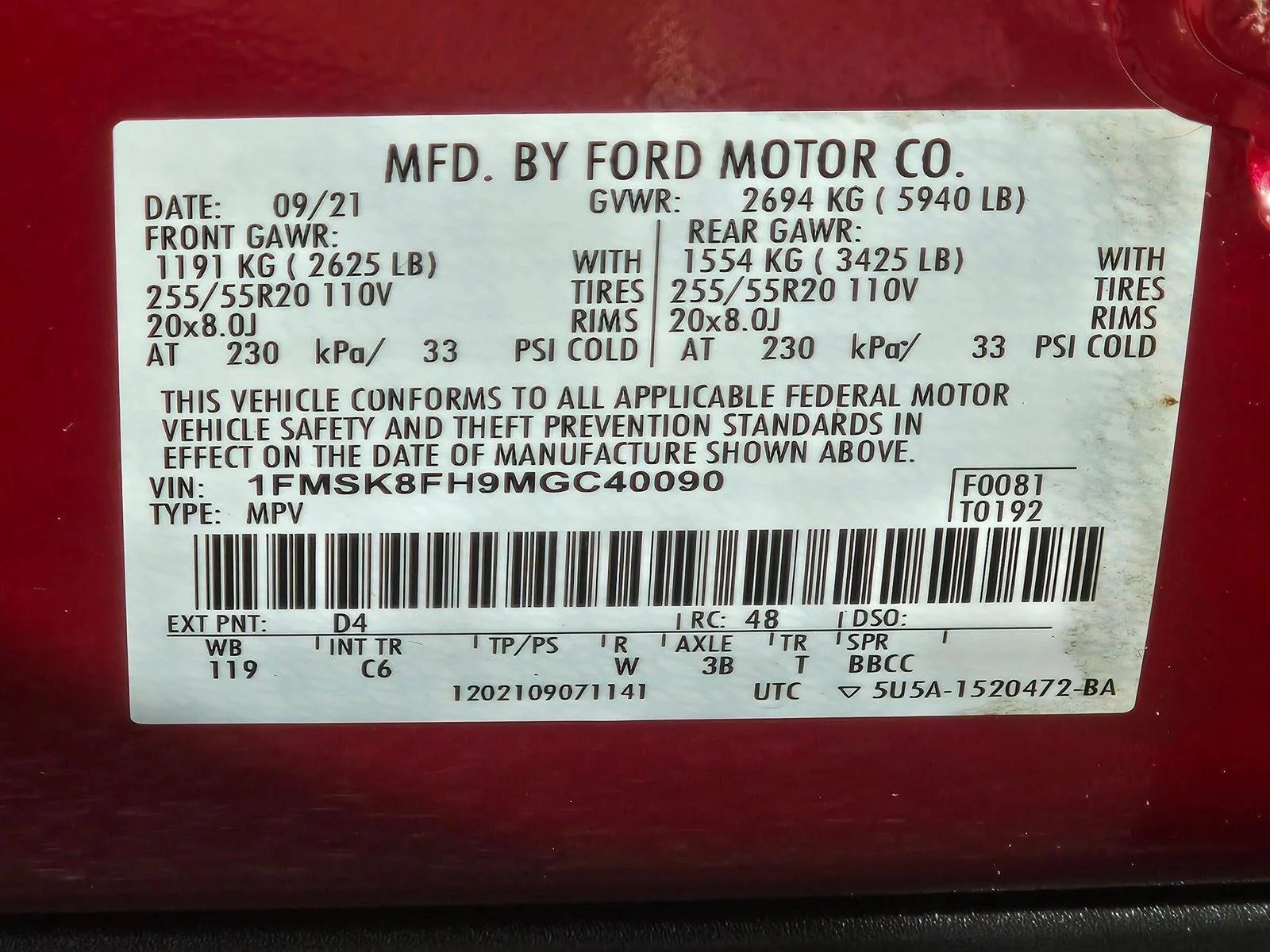Used 2021 Rapid Red Metallic Tinted Clearcoat Ford Limited image 25